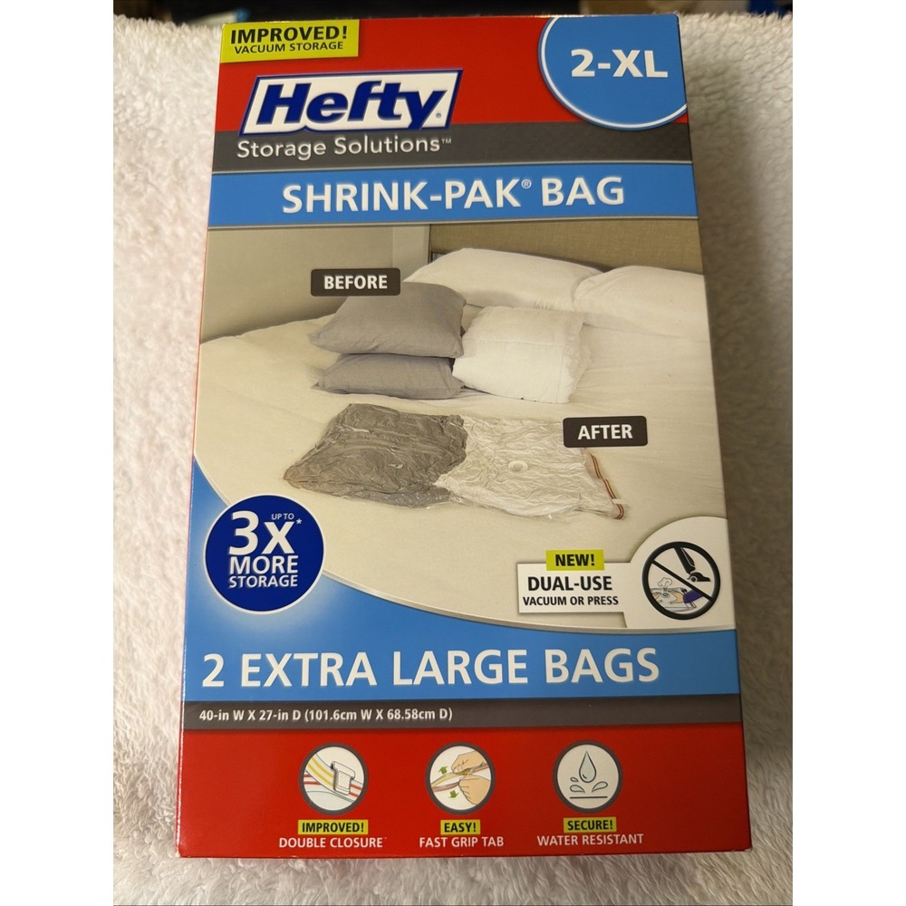 Hefty Storage Solutions Shrink-Pak Bags 2 Pack XLARGE NIB XL New Sealed
